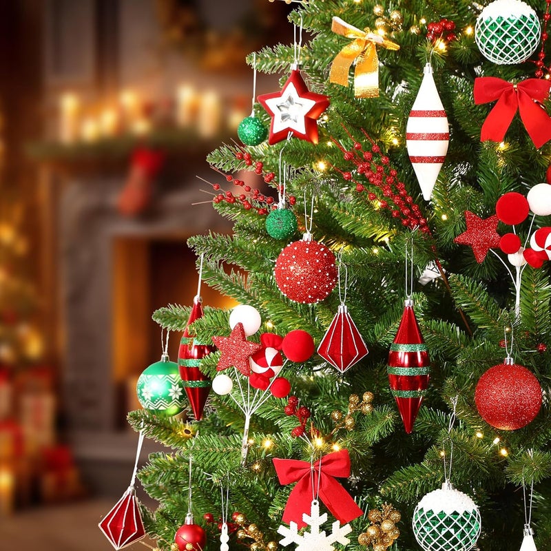 SHareconn 112ct Christmas Tree Balls Ornaments, Colorful Shatterproof Plastic Decorative Baubles for Xmas Tree Decor Holiday Wedding Party Decoration with Hanging Hooks, Red & Green & White - Image 5